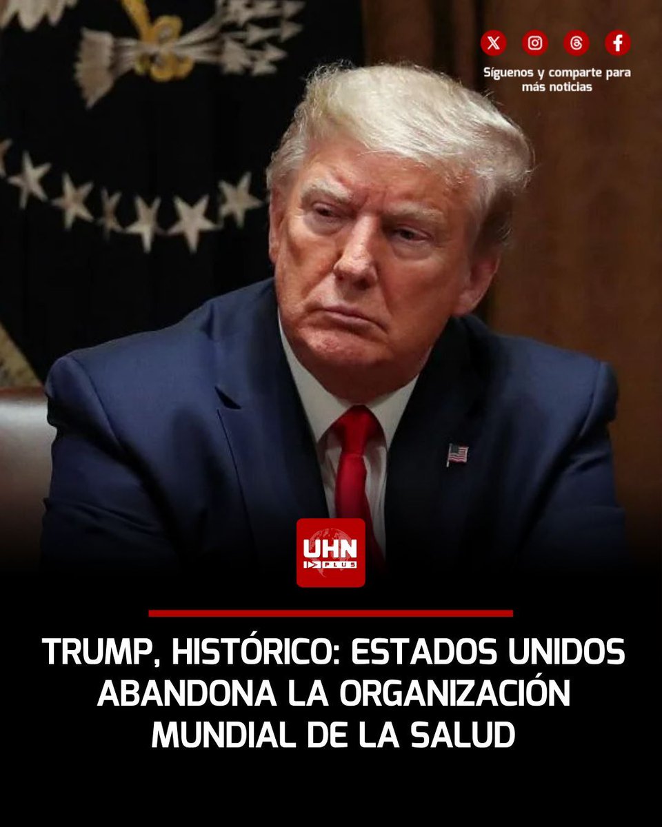 🇺🇸‼️ | ÚLTIMA HORA — Estados Unidos abandonó oficialmente y de forma definitiva la Organización Mundial de la Salud (OMS). La medida se ejecuta un año después de que Trump firmara la orden ejecutiva en su primer día de regreso al cargo. La OMS pierde el 18 por ciento de su