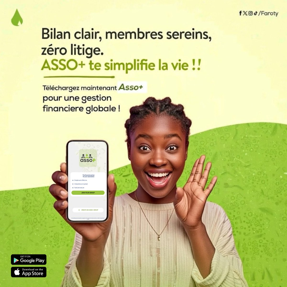farotyMe's tweet photo. 💚 Bilan clair, membres sereins, zéro litige.
Avec ASSO+, gérez cotisations, tontines et prêts en toute sécurité et transparence.
📱 Simple. Clair. Efficace.
📥 Téléchargez maintenant 👉🏽 https://t.co/F0YMsFXC4X
#ASSO+ #Faroty #GestionAssociative #Tontines #FinanceDigitale https://t.co/G5OS0zAZxU