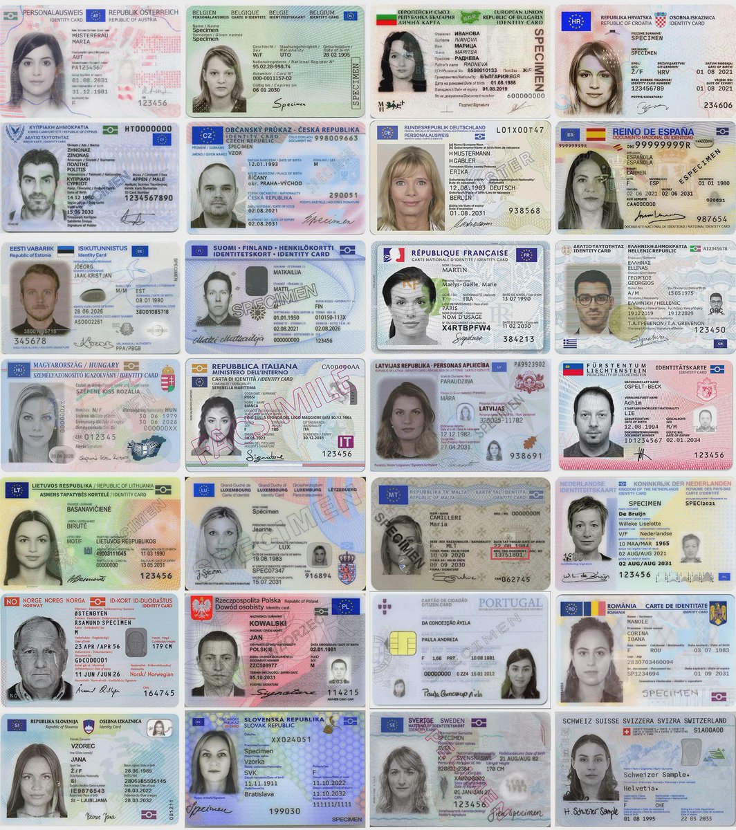 🇪🇺 Identity card designs across the European Economic Area.