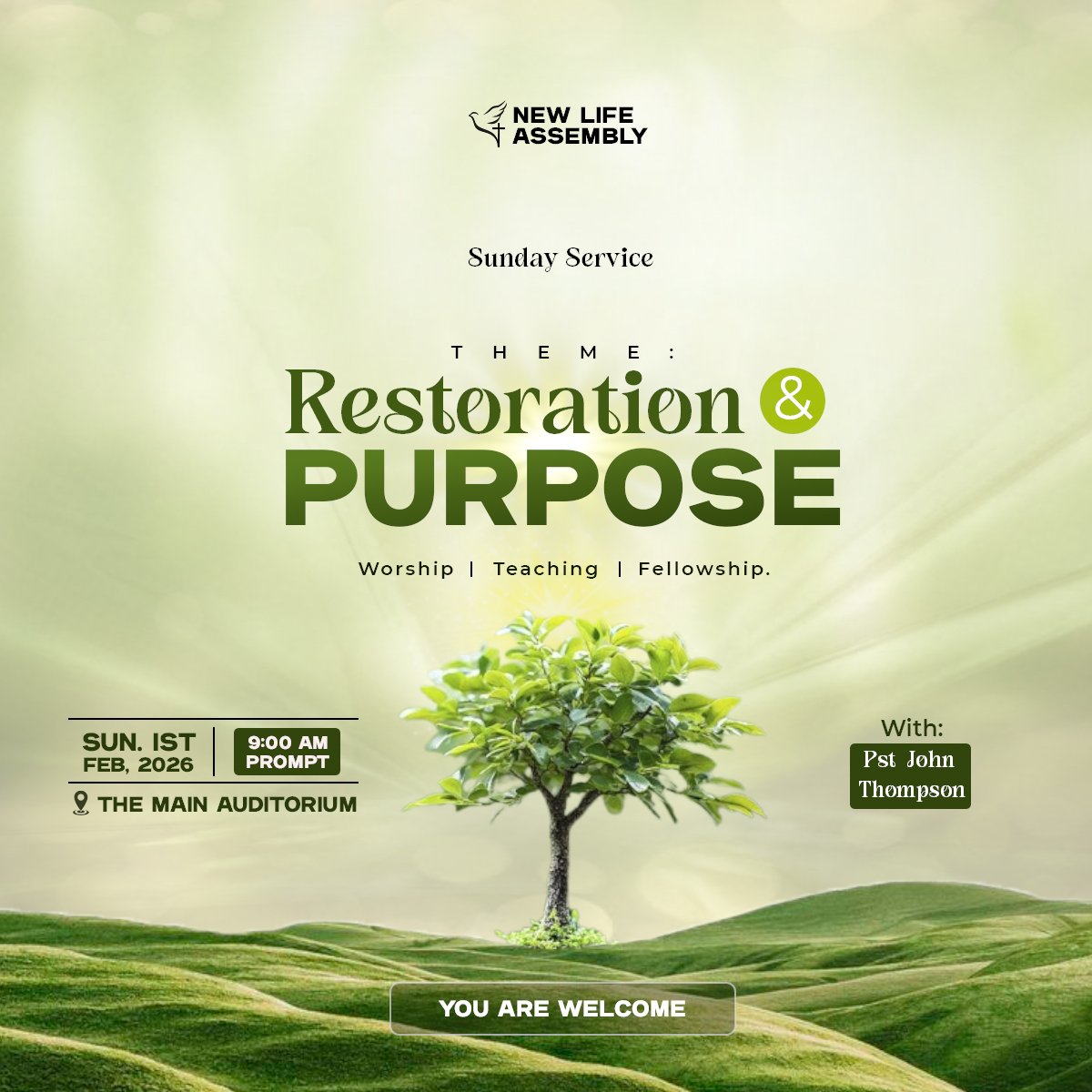 TamiGraphix's tweet photo. I designed this Church flyer for New Life Assembly to evoke a sense of calm and restoration . The color palette, visuals, and fonts work together to convey a message of purpose and renewal. 
This is Day 4 of the challenge by @Zenoinx 
 #zeno 
#90daysdesignchallenge 
#tamigraphix https://t.co/ygStop05gD