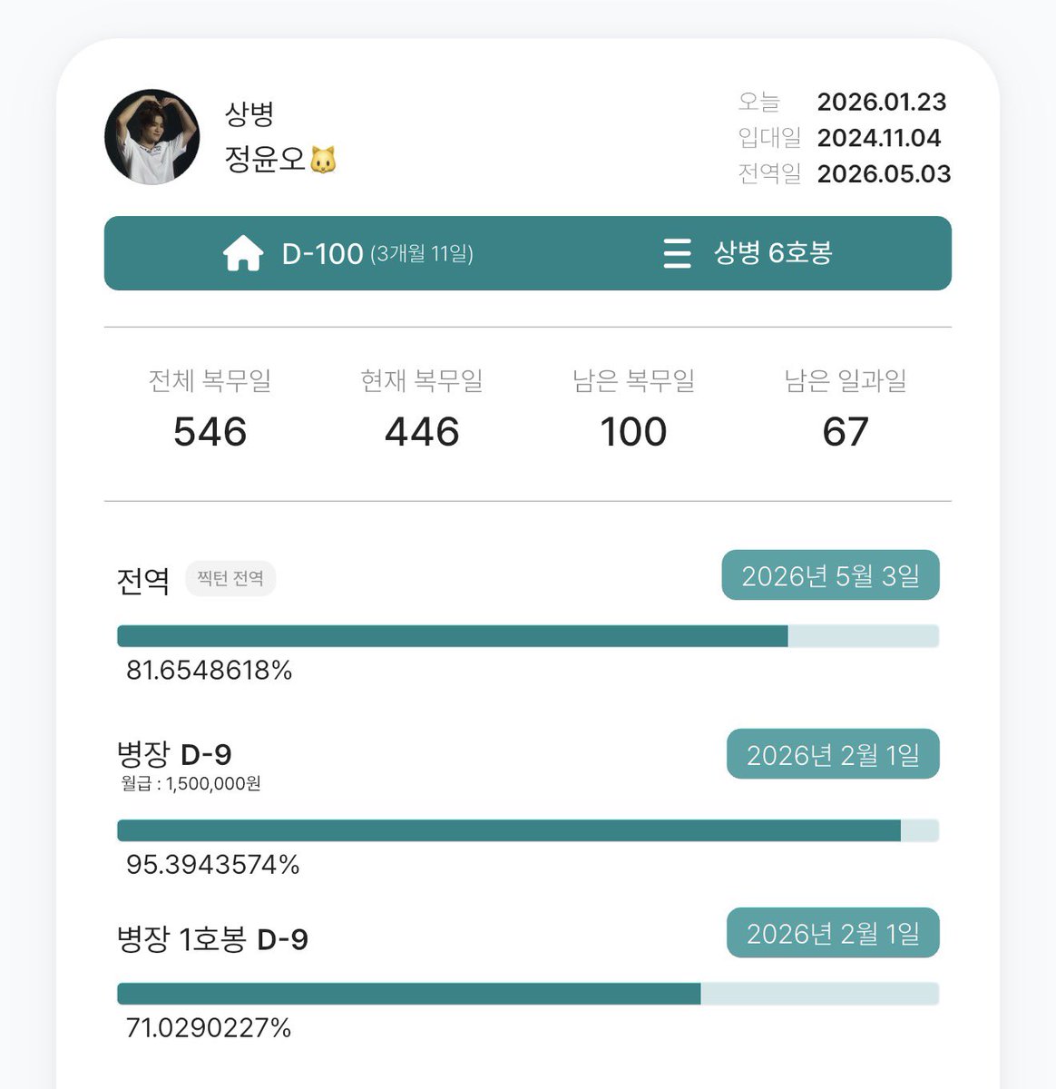 정윤오 전역까지 ✨D-100✨

많이 보고싶어🤍