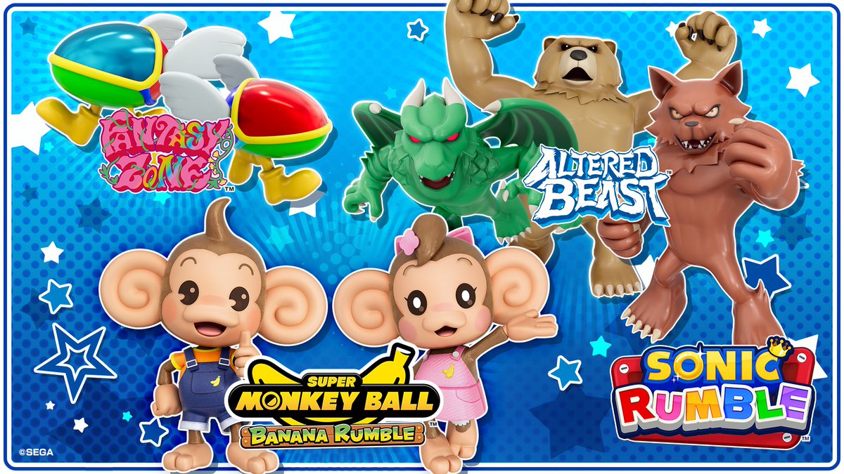 The limited-time SEGA Star crossover is back in Sonic Rumble! Banana Rumble with AiAi &amp; MeeMee 🍌 go feral with Weredragon, Werewolf, Werebear 🐺… or Fantasy Zone out with Opa-Opa &amp; Upa-Upa 🚀