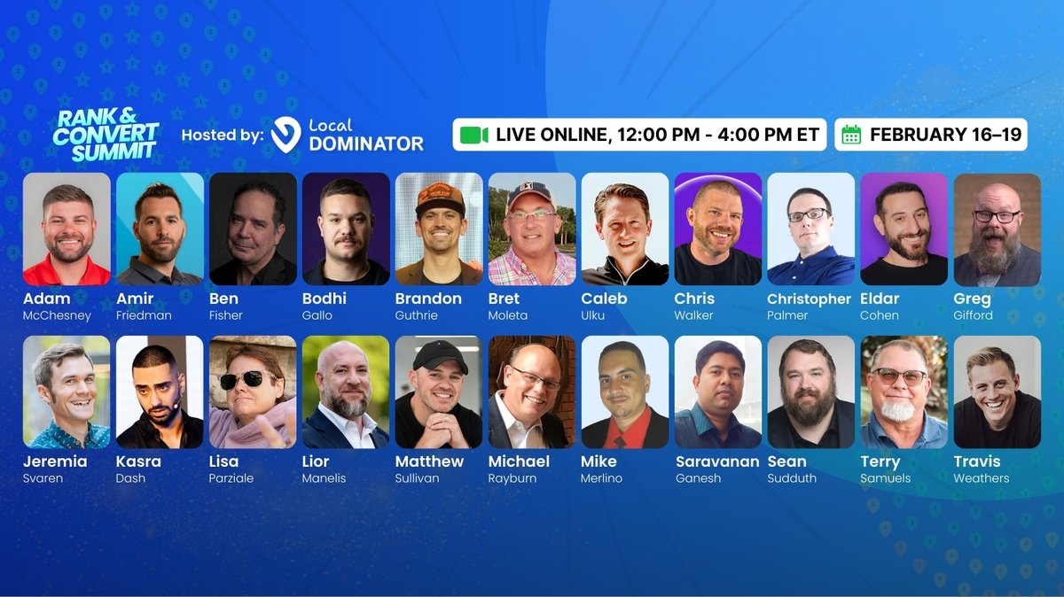 EldarCohenSEO's tweet photo. February 16-19. Locked in.
This lineup is unreal, and I’m pumped for what’s coming and Huge thank you to this amazing speakers:

Adam McChesney
Bodhi Gallo
Brandon Guthrie
Bret Moleta
Caleb Ulku
Greg Gifford
Chris M. Walker
Christopher Palmer
Jeremia Svaren
Kasra Dash
Lior Manelis
Matthew Sullivan
Michael Rayburn
Saravanan Ganesh
Sean Sudduth
Ben Fisher
Terry Samuels
Travis Weathers
Michael Merlino

This is the one event of the year that’s a no-brainer if you care about winning locally and scaling what actually works. We’re going deep on:
Local SEO
GEO / Ai / LLM SEO
Ads
Business growth

BTW, we have major early-bird pricing available right now, link in the first comment.

Now I want to make this fun:
Comment the ONE speaker you’re most excited to see, and why.