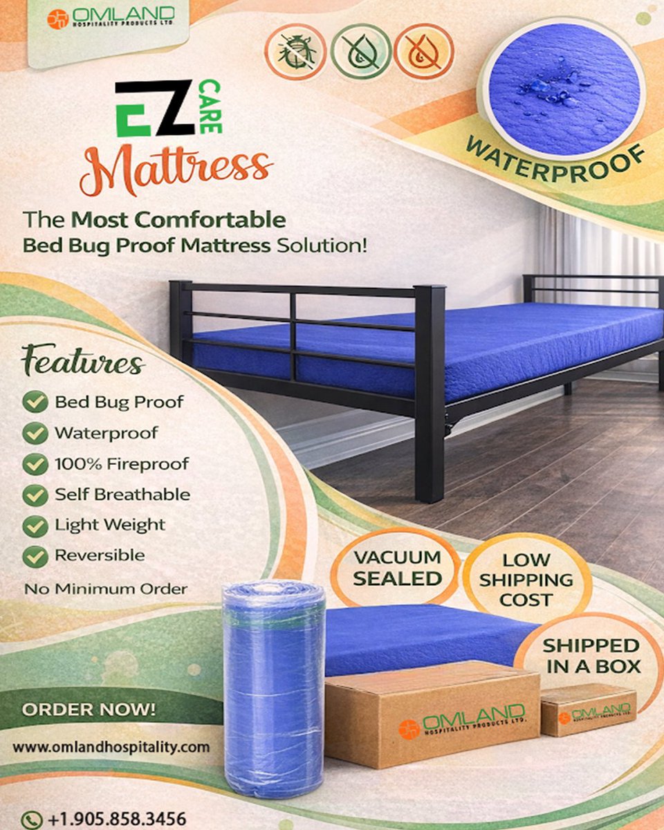 The EZ Care Mattress delivers dependable comfort with waterproof protection, bed bug resistance and fire-retardant safety - designed for shelters, healthcare facilities, student housing and institutional environments.

#institutionalmattress  #omlandhospitality