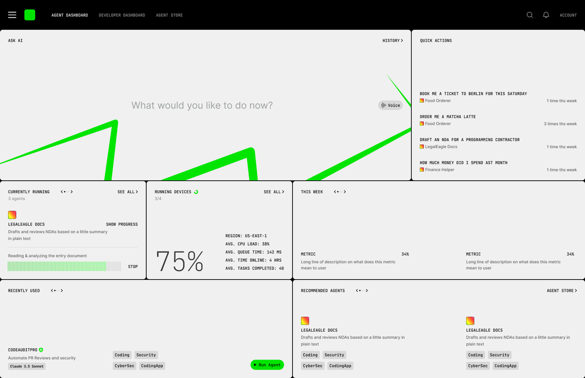0xlungu's tweet photo. Unapproved concept of an AI agent dashboard. https://t.co/IWsSwTJ5N1
