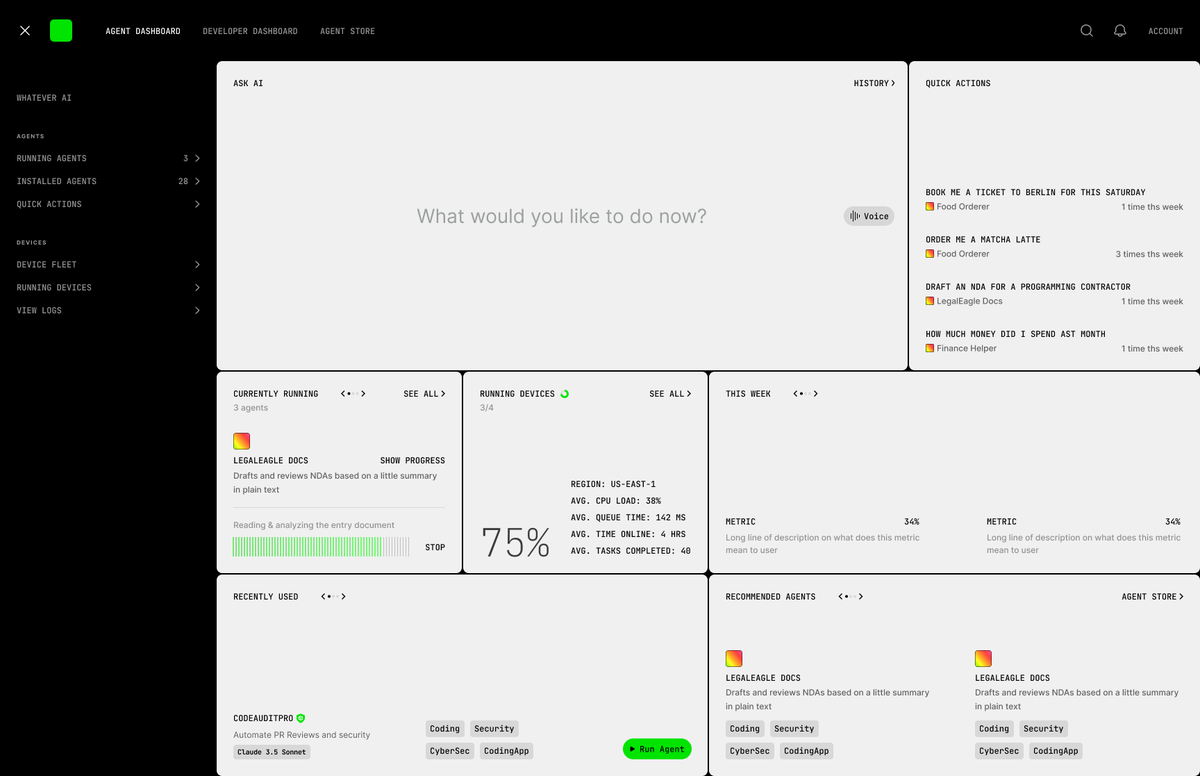 0xlungu's tweet photo. Unapproved concept of an AI agent dashboard. https://t.co/IWsSwTJ5N1