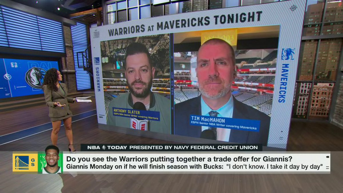 All eyes on Warriors–Mavericks 👀
@anthonyVslater and @BannedMacMahon are on-site to set the scene 🏀🔥
