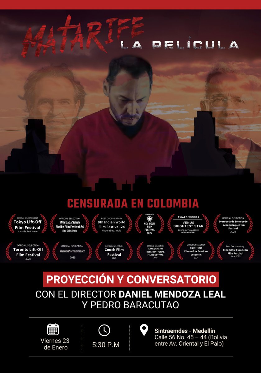 ¿Ustedes ya se vieron Matarife la película? Mañana la presentan en el Centro, people. <a href="/matarifeco/">Matarife Oficial Col</a> <a href="/ElQueLosDELATA/">Daniel Mendoza Leal - Delator</a>. Invitades <a href="/jennygiraldo/">jennygiraldo</a> <a href="/LauraMedinaRuiz/">Laura Medina Ruiz</a> <a href="/medinathebarrio/">Medina TheBarrio</a> <a href="/ianschnaida/">ían schnaida</a> 🤗