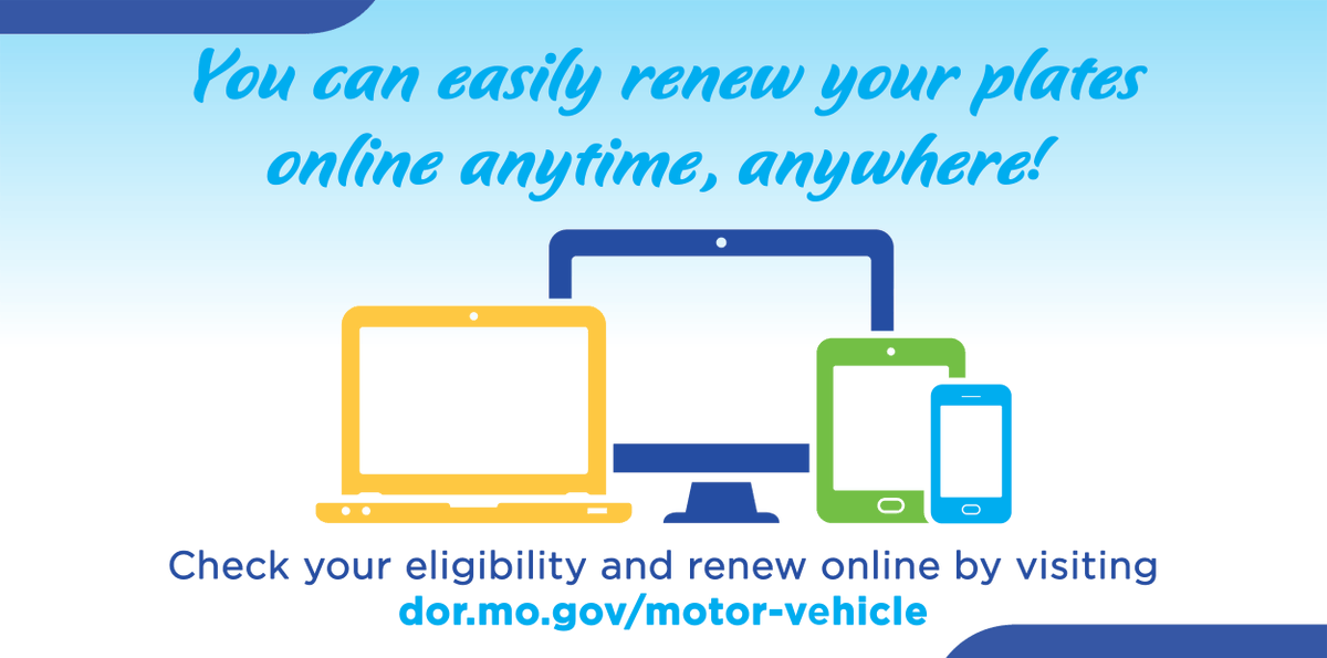 #DOR offers several online services to better serve Missourians, including online license plate renewal. Visit loom.ly/hn2eQp4 to see if you’re eligible to renew your plates online today! 🚘