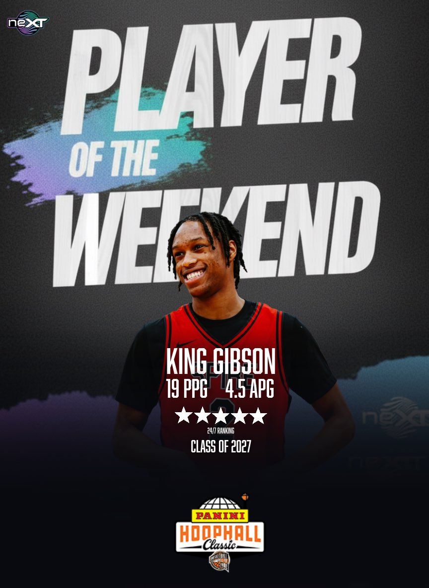 nextup0world's tweet image. Class of 2027 5 ⭐️ King Gibson won BACK TO BACK MVP’s at the @HoophallClassic this past weekend. 

19.5 PPG 🪣
4.5 AST 👀
3 RPG 💪