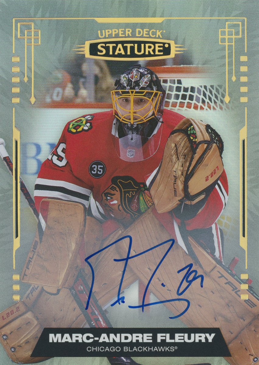 CenterIceCC's tweet image. More mail catchup for Eric from Episode 124, a beautiful Marc-Andre Fleury auto from 2021-22 UD Stature. I have loved Stature cards from day one, they are stunning in person! This one pairs nicely with the red auto /25 already in my PC!