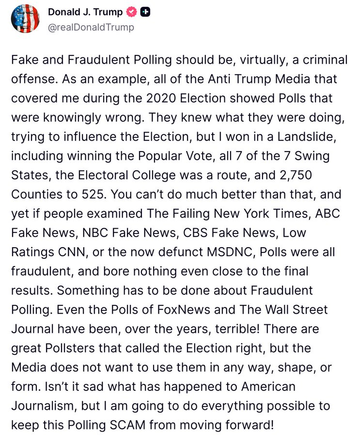 ResisttheMS's tweet image. BREAKING: President Trump is pushing to make "Fake and Fraudulent Polling… a criminal offense."

"Isn't it sad what has happened to American Journalism, but I am going to do everything possible to keep this Polling SCAM from moving forward!"