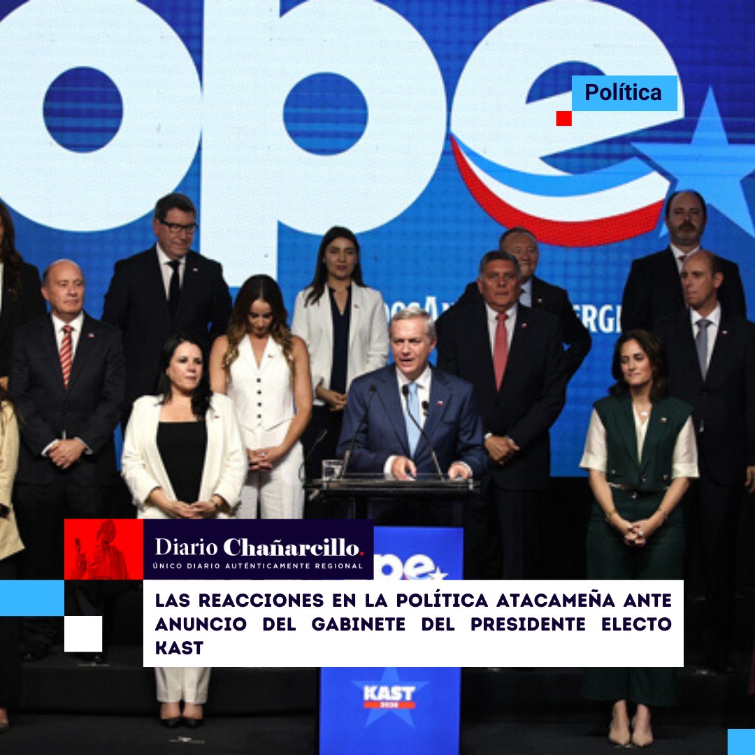 chanarcillo's tweet photo. ✍️ La noche de este martes, el Presidente Electo de Chile, José Antonio #Kast, anunció los 📌 24 ministros que compondrán su gabinete al iniciar su mandato en marzo de este año.

✅️ Entre los convocados, destacó una pronunciada ausencia de militantes, presencia de empresarios, y una polémica por el ministerio de Minería.

📍 En Atacama diversas reacciones de hicieron ver ante lo anunciado.

Revisa las declaraciones de @SofiaCidAtacama  @Kyle_Campbell19  @ProvosteYasna  @Ctapiadiputado  @Dani_Cicardini en el siguiente link https://t.co/bFPHDV7KUD📲📰