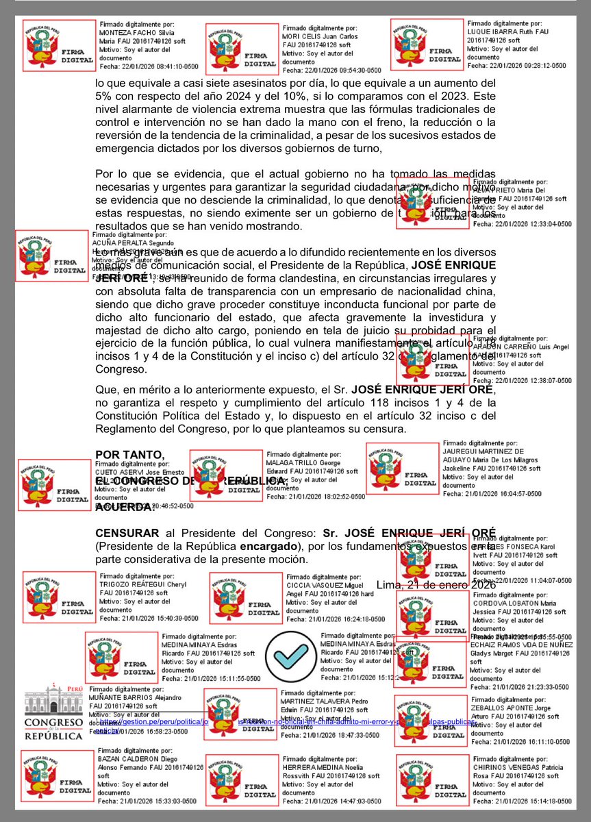 cviguria's tweet photo. LO ULTIMOOOO..
Quinta moción de censura contra el presidente de la Mesa Directiva del Congreso, José Jerí. Esta vez impulsada por la bancada de Renovación popular. https://t.co/txnPddTxtl