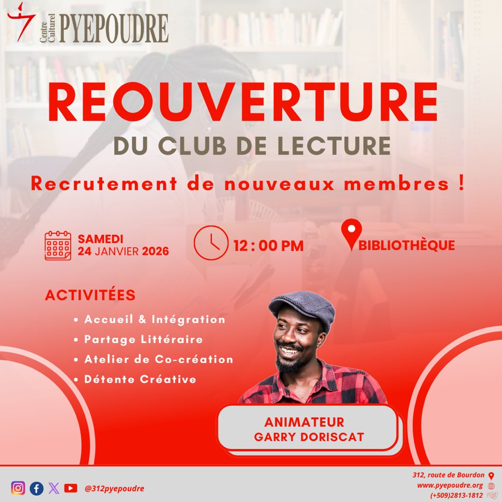 𝗘́𝗢𝗨𝗩𝗘𝗥𝗧𝗨𝗥𝗘 𝗗𝗨 𝗖𝗟𝗨𝗕 𝗗𝗘 𝗟𝗘𝗖𝗧𝗨𝗥𝗘 

𝑅𝑒𝑐𝑟𝑢𝑡𝑒𝑚𝑒𝑛𝑡 𝑑𝑒 𝑛𝑜𝑢𝑣𝑒𝑎𝑢𝑥 𝑚𝑒𝑚𝑏𝑟𝑒𝑠 !

Amoureux des livres, curieux des mots ou simples passionnés de culture, ce rendez-vous est pour vous !