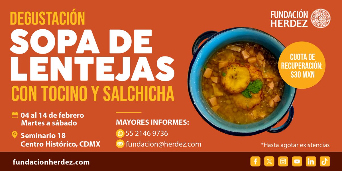 En el mes de febrero celebramos el día de las legumbres y por eso traemos para ti esta deliciosa degustación:

martes a sábado
del 04 al 14 de febrero
Cuota de recuperación $30mxn
a partir de las 09:00h a las 15:30h

**tambien tendremos sin tocino ni salchicha

¡Te esperamos!
