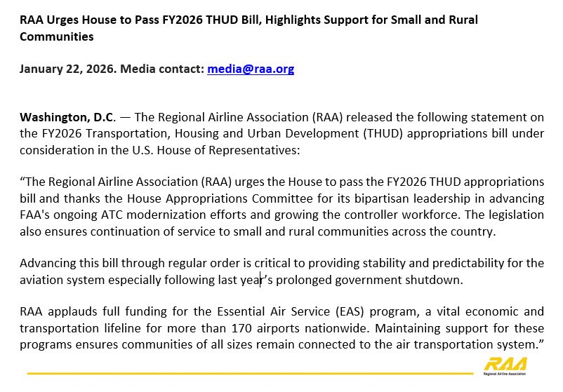 Regional Airline Association tweet media
