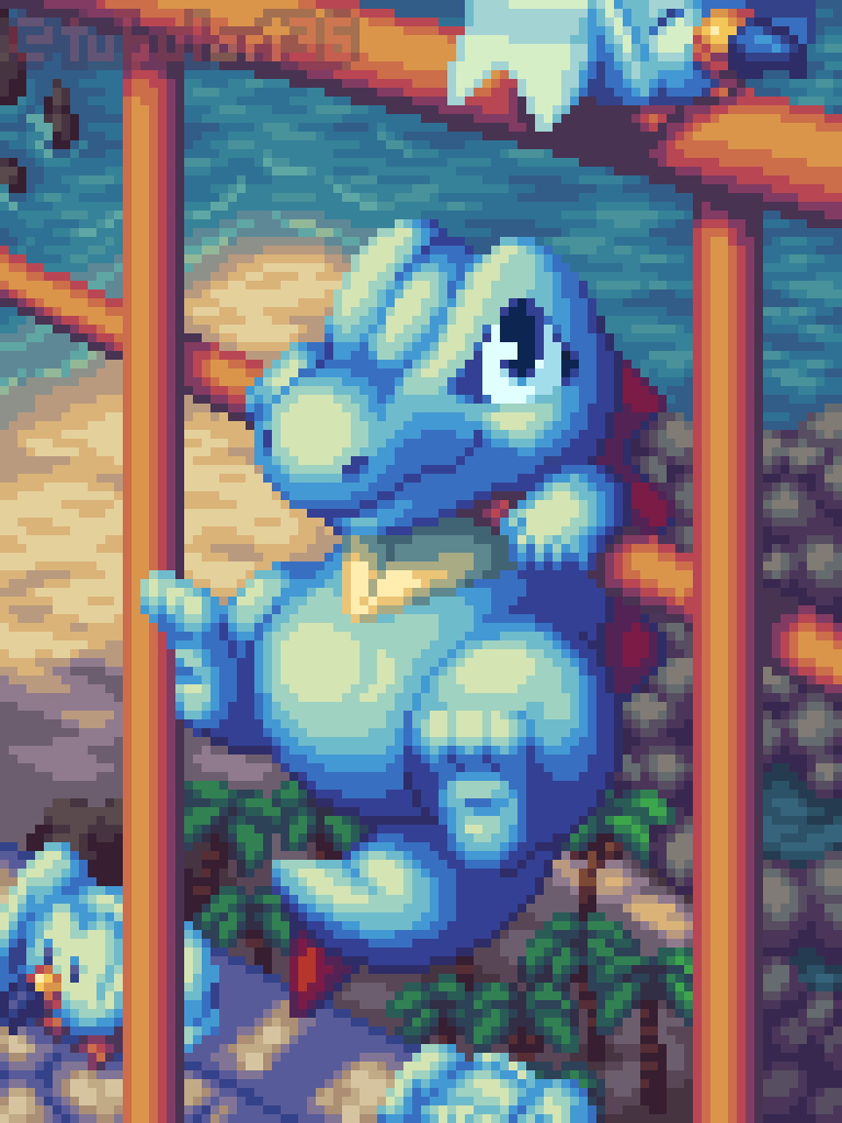 A beach trip with Totodile. #pokemon #pixelart #pokemonfanart