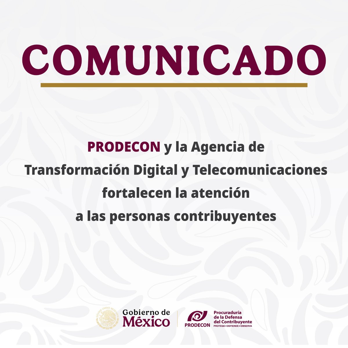 #COMUNICADO📝

A través de este acuerdo, la <a href="/AgenciaGobMX/">Agencia de Transformación Digital</a>, mediante el Centro de Atención para el Bienestar (CABI), ☎️ brindará atención telefónica sobre los trámites y servicios 📄 que ofrece #PRODECON, a través del número 079, en las opciones 4 y 5 del submenú. 

Este canal