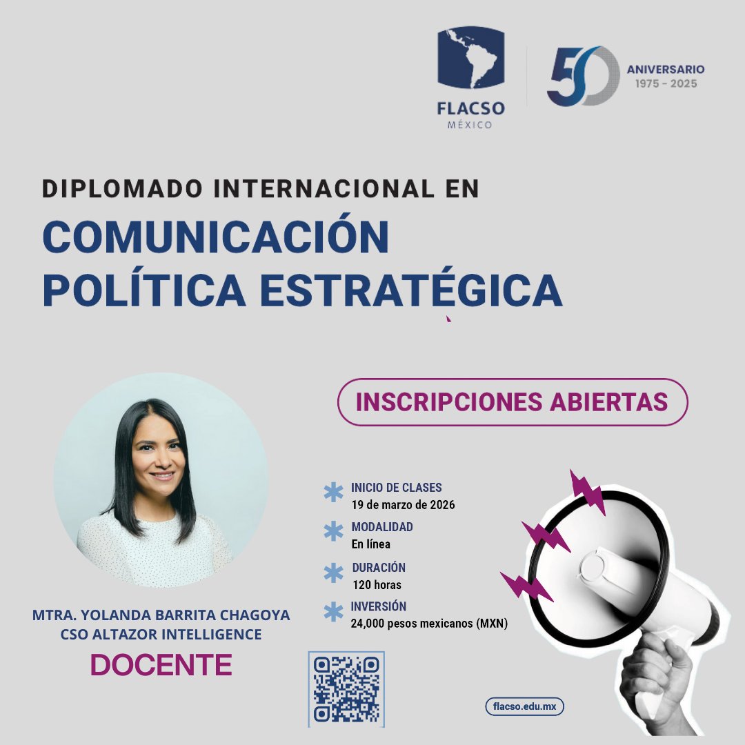 Da el siguiente paso profesional con el Diplomado Internacional en Comunicación Política Estratégica de <a href="/FlacsoMx/">FLACSO México</a>, junto a <a href="/ClaudioFloresT/">Claudio Flores Thomas</a>  y <a href="/Yolanda_Barrita/">Yolanda Barrita</a>  como docentes.
Inscríbete y amplía tu impacto.
flacso.edu.mx/diplomado-inte…