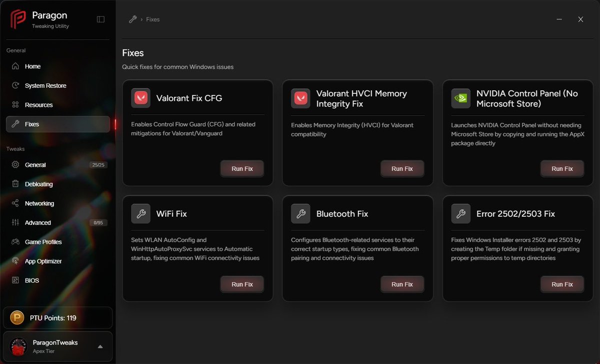 ParagonTweaks's tweet image. Massive PTU Update for Windows 10/11🗓️

Application Optimizer (Telemetry and Forced Software Settings disabled) for lower PC/System Latency  

Custom Nvidia Profiles (27 settings encrypted thanks to @TheTulantro)

System/Game Fixes

Try Free Today⬇️⬇️
ParagonTweaks.Net/Utilities