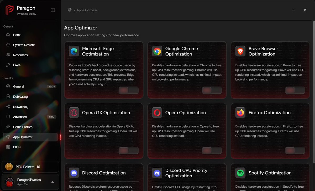 ParagonTweaks's tweet image. Massive PTU Update for Windows 10/11🗓️

Application Optimizer (Telemetry and Forced Software Settings disabled) for lower PC/System Latency  

Custom Nvidia Profiles (27 settings encrypted thanks to @TheTulantro)

System/Game Fixes

Try Free Today⬇️⬇️
ParagonTweaks.Net/Utilities