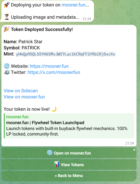 moonerfun's tweet image. Soon you will be able to launch your token fast and easy directly by our Telegram bot. Once your token migrates it will benefit from the Mooner.fun flywheel.

You will also be able to claim your creator rewards directly trough the telegram bot.