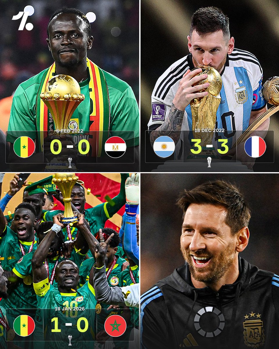 OneFootball's tweet image. Last time Senegal won AFCON, Lionel Messi's Argentina won the World Cup 🤔🏆

🟩 2022 - Senegal win AFCON, Argentina win the World Cup
🟩 2026 - Senegal win AFCON... ⏳

Could history repeat itself 🇸🇳🇦🇷