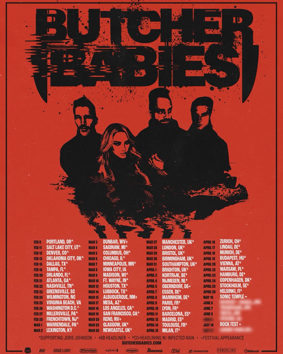 ButcherBabies's tweet image. 🚨 NEW TOUR DATES ADDED 🚨 
March 3 - Dunbar, WV - @LiveatTheShopWV 
March 15 - Albuquerque, NM - @LaunchpadABQ 
March 20 - Reno, NV - @TheAlpineReno 

Our VIP Bus parties are selling out, so snag em while they are still in the 2nd tier early bird phase @ BUTCHERBABIES.COM…