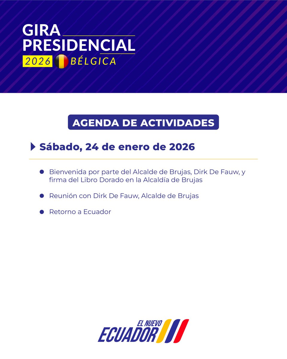 Conozca la agenda internacional que mantendrá el presidente <a href="/DanielNoboaOk/">Daniel Noboa Azin</a> en Bélgica.

#ElNuevoEcuador