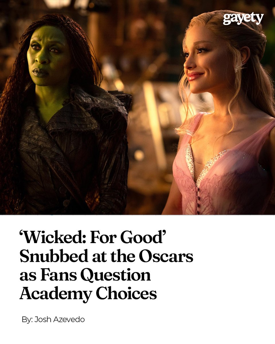 gayety's tweet image. The 2026 Oscar nominations are out, and 'Wicked: For Good' didn’t get a single one.

No acting. No songs. No costumes.

🔗: gayety.com/wicked-for-goo…