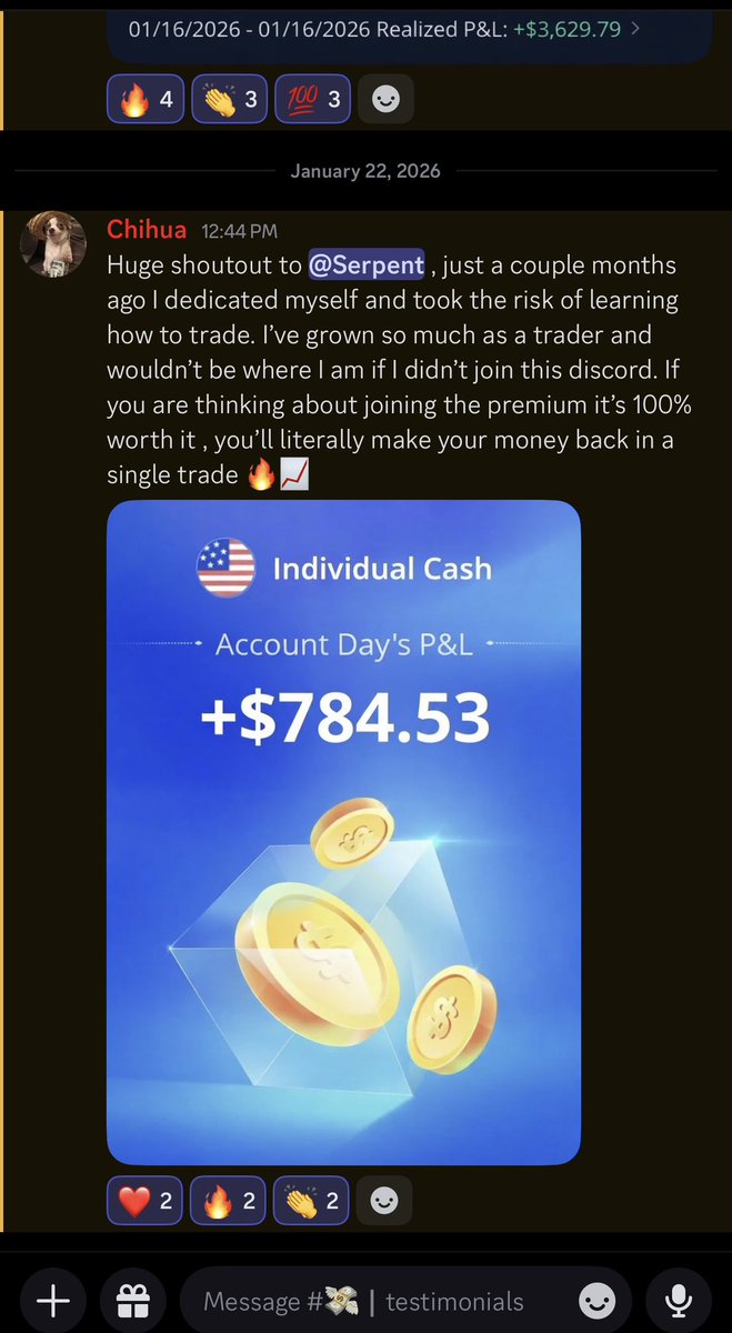 serpenttrades's tweet image. PREMIUM MEMBER PAID HIS ENTIRE RENT FOR THE MONTH IN ONE TRADE! 🔥🔥

TURNING SMALL ACCOUNTS INTO BIG ACCOUNTS DAY AFTER DAY 

THIS IS WHY WE ARE THE #1 OPTIONS TRADING DISCORD 🌎🏆
#SPX #SPY #AAPL #TSLA 

whop.com/serpent-trading