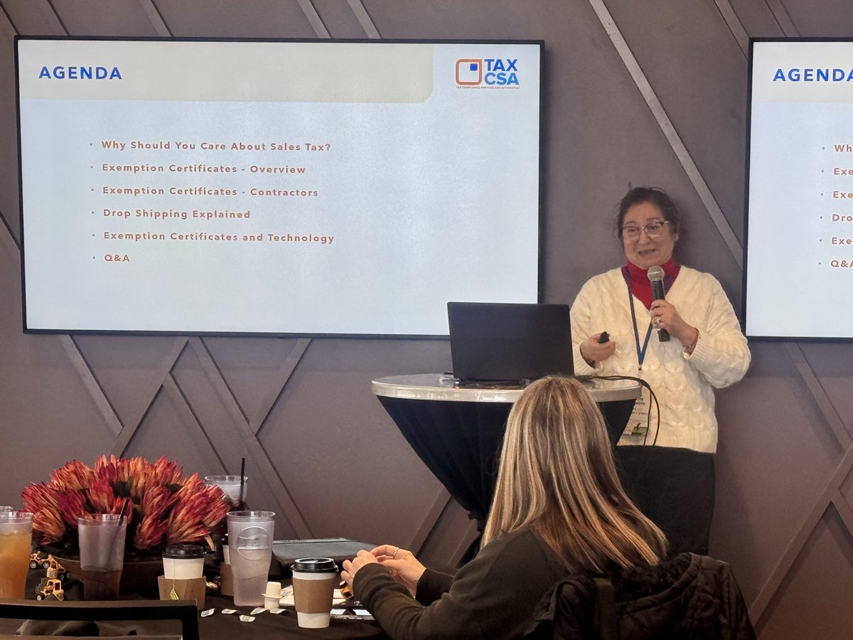 HandleBBlocks's tweet image. Huge shout out and thanks to a co-partner at today’s BuildingBlocks Summit &amp;amp; Social, Tax CSA, Inc Silvia Aguirre and Kristin Terdik.  Silvia continues our day with Exemption and Resale Certificates.  #buildingblocks