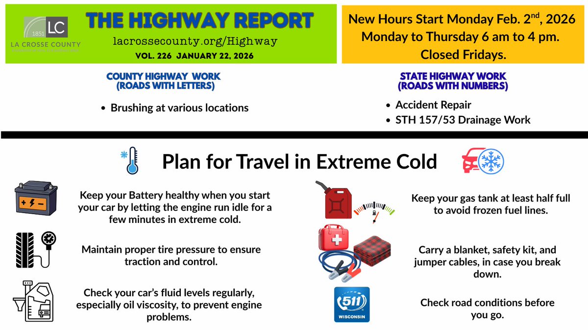 Our plans for next week.  Be careful in the extreme cold this weekend.