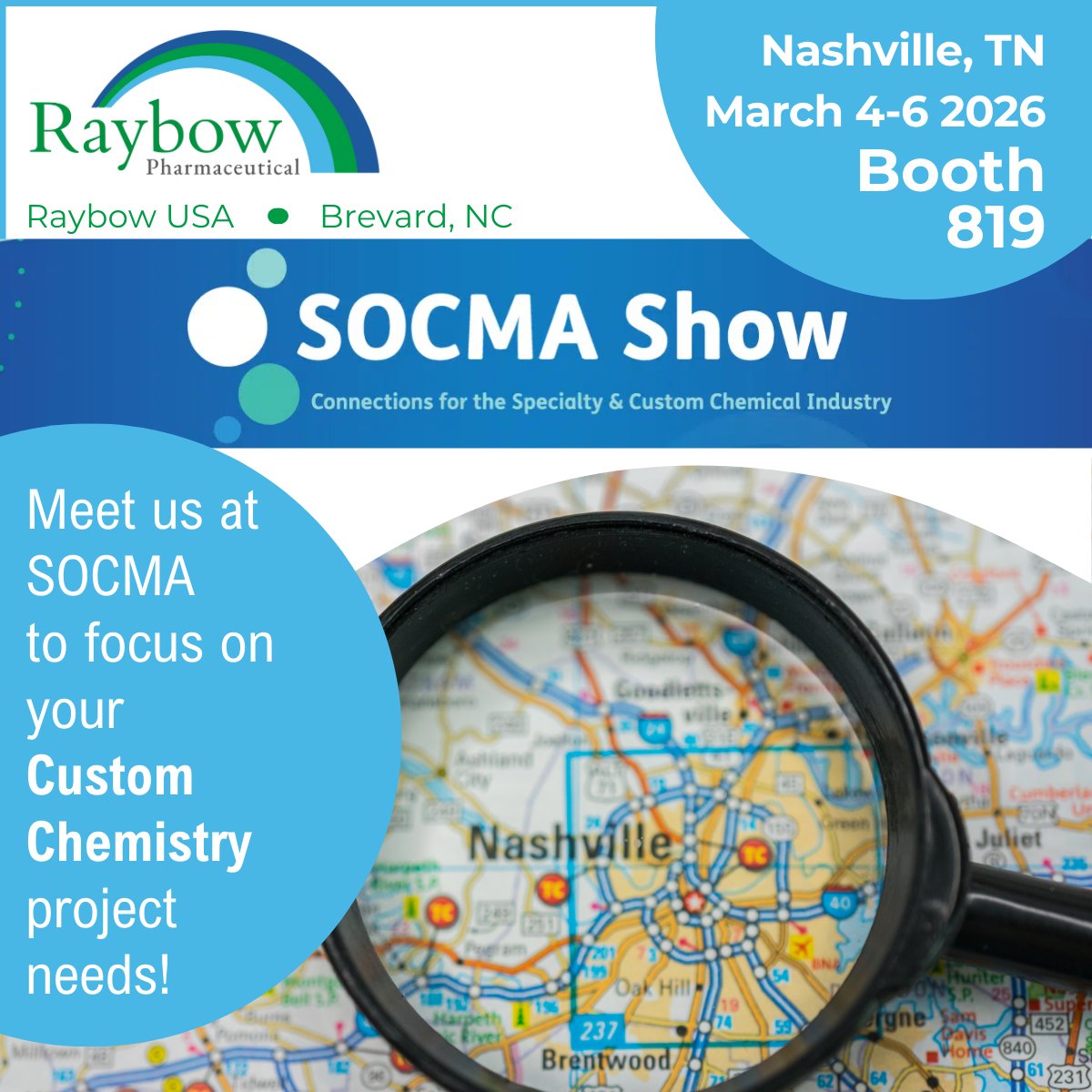 RaybowPharma's tweet photo. Join Raybow USA at SOCMA Show 2026 March 4-6 to talk about Custom Chemistry projects. Offering mg to kg Custom Solutions: Process Design &amp; Development, Analytical Method Development, and Synthetic Route Scouting. FTE &amp; FFS contracts. #SOCMA #SpecialtyChemicals #SOCMAShow #CDMO https://t.co/1xtzsBNNT6