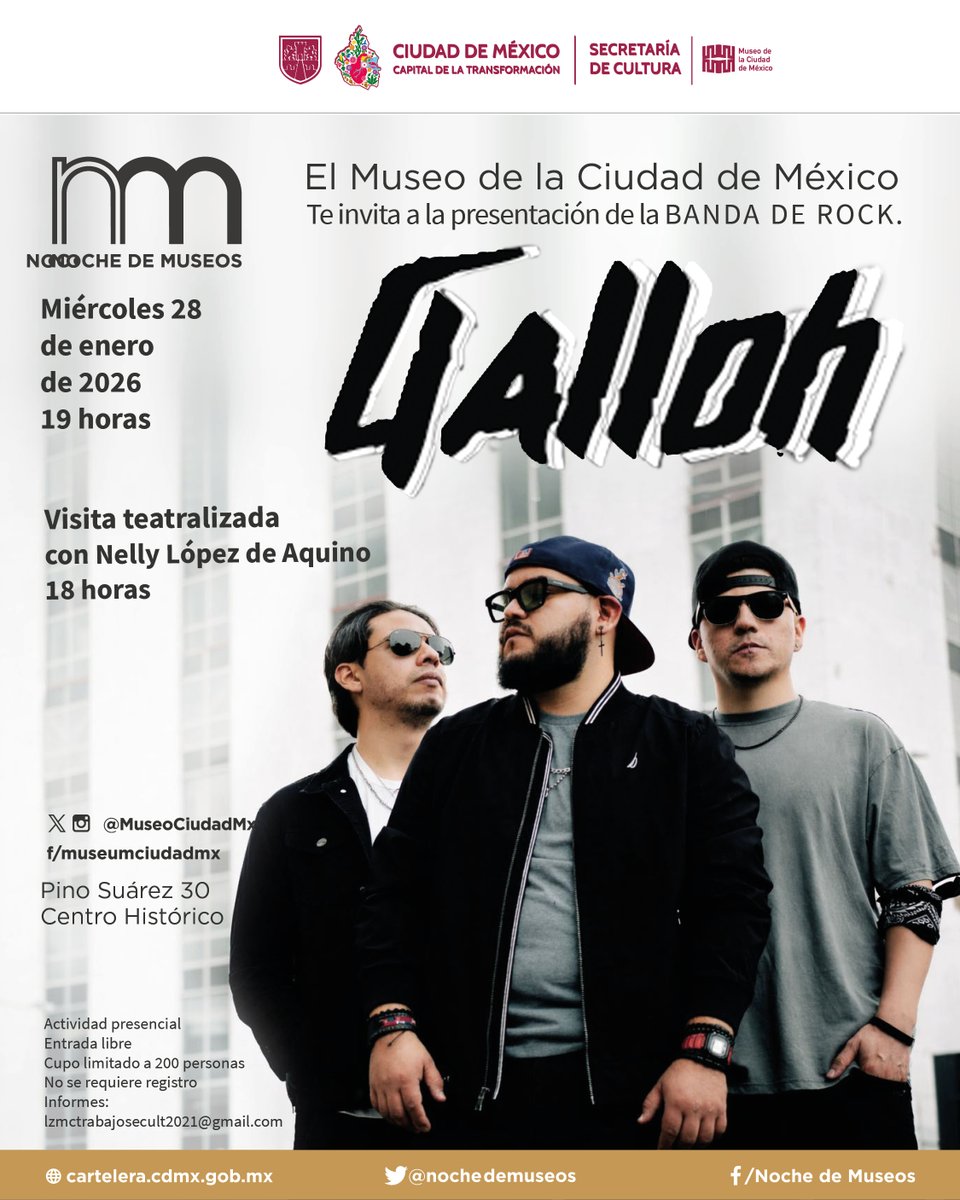 MuseoCiudadMX's tweet image. #NochedeMuseos|Esta primera Noche de Museos del 2026 llega con todo: Un Palacio. Dos experiencias. Cero pretextos.
Arrancamos con la visita teatralizada “La Condesa en su Palacio” y cerramos con un concierto de heavy rock.

🗓️Miércoles 28 de enero, 18 h
ENTRADA LIBRE SIN REGISTRO