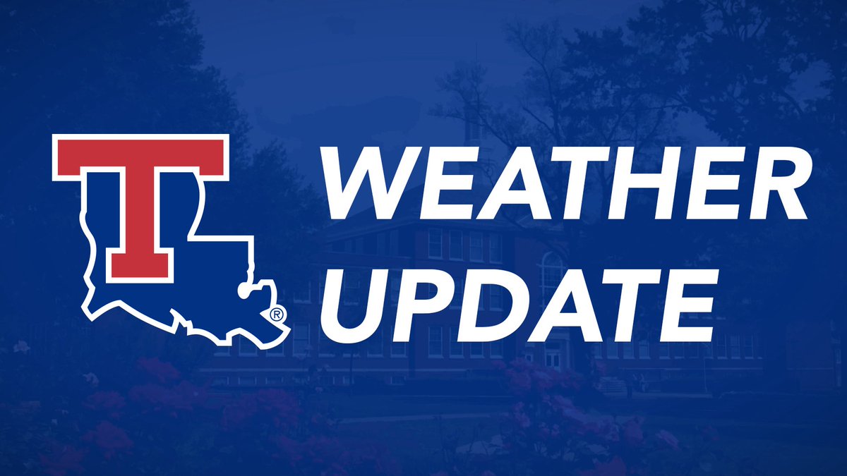 LATech's tweet image. The National Weather Service has issued a severe winter storm warning for north Louisiana. Accordingly, classes that begin after noon tomorrow (Friday) will be canceled to accommodate students who wish to travel home ahead of the weather. Campus will be closed Monday and Tuesday,…