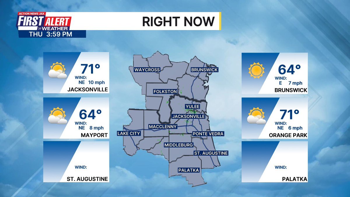 MikeFirstAlert's tweet image. Current conditions across NE Florida and SE Georgia. #FirstAlertWX