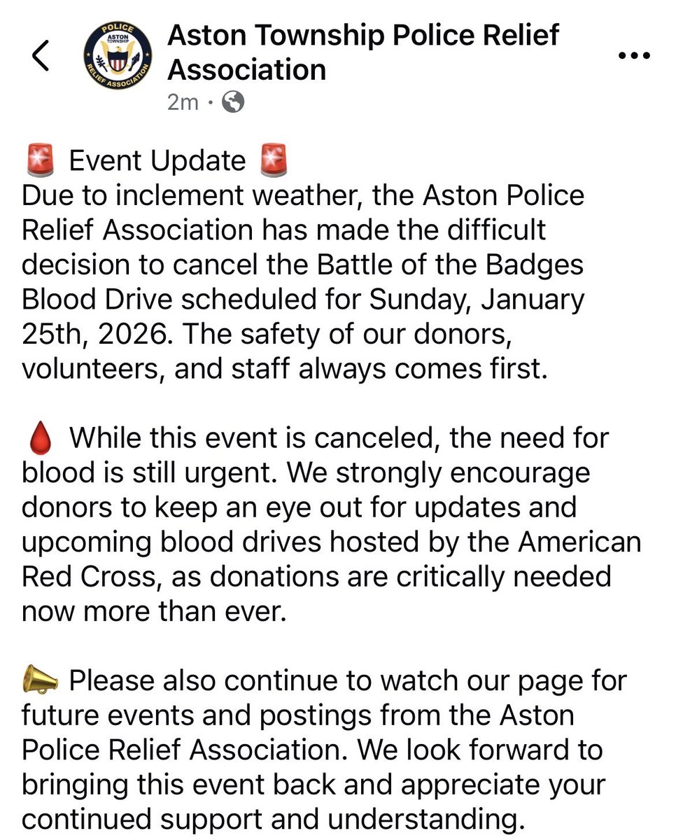 Update 🚨🚨🚨 on Blood Drive Event for Sunday ❄️ 🧊