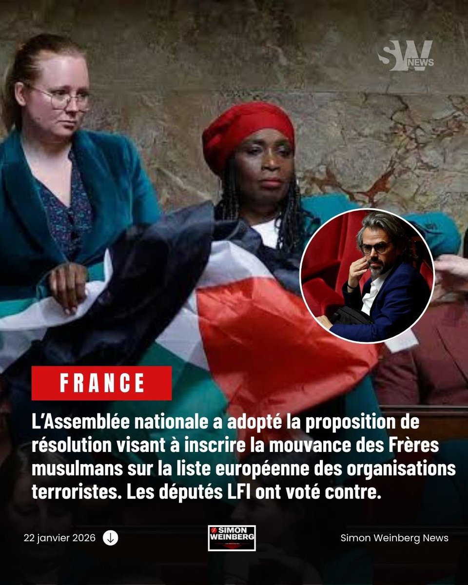 🔴 🇪🇺| FRANCE> L’Assemblée nationale a adopté la proposition de résolution visant à inscrire la mouvance des Frères musulmans sur la liste européenne des organisations terroristes. Les députés #LFI ont voté contre. #brotherhood 🔥