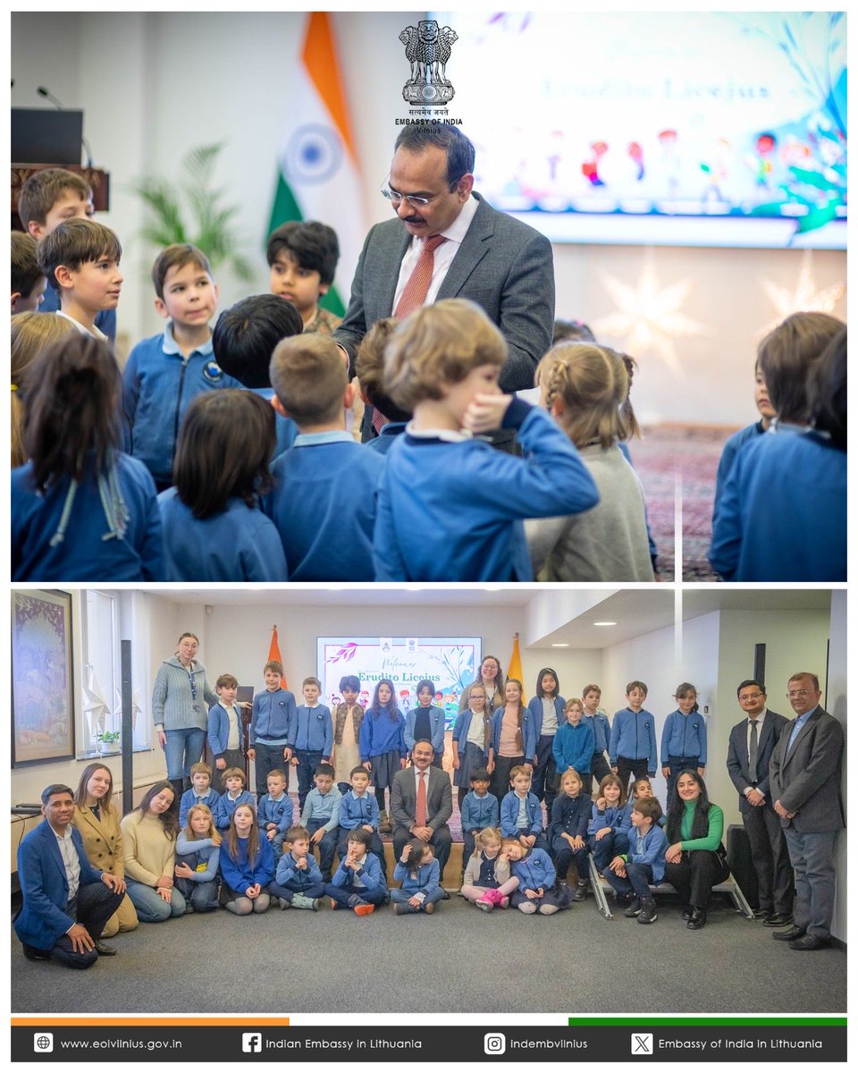 IndEmbVilnius's tweet image. Embassy welcomed the students of Erudito licejus to learn about #India. 

The students learned the functioning of Embassy, Indian culture and festivals, participated in a quiz about India and performed Yoga and Indian classical dance. 

They also had an engaging interaction with…