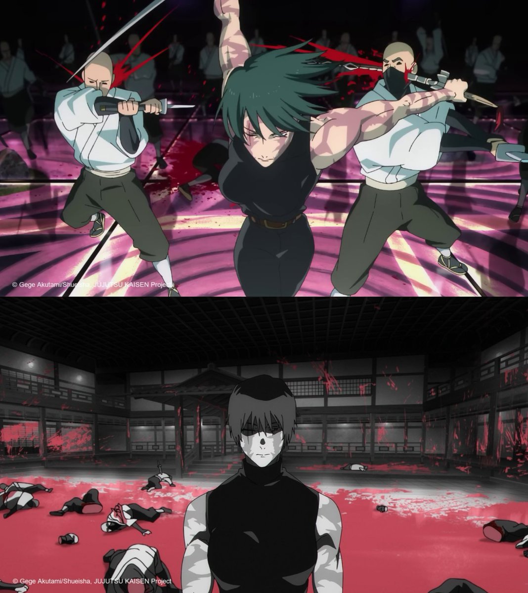 Inku_fr's tweet photo. L'ÉPISODE 4 DE LA SAISON 3 DE L'ANIME JUJUTSU KAISEN EST MAINTENANT DISPONIBLE SUR CRUNCHYROLL ! 🩸

Maki vs le clan Zenin, 28 minutes au lieu de 24 minutes ! 🤯 https://t.co/cagwvV6vhG