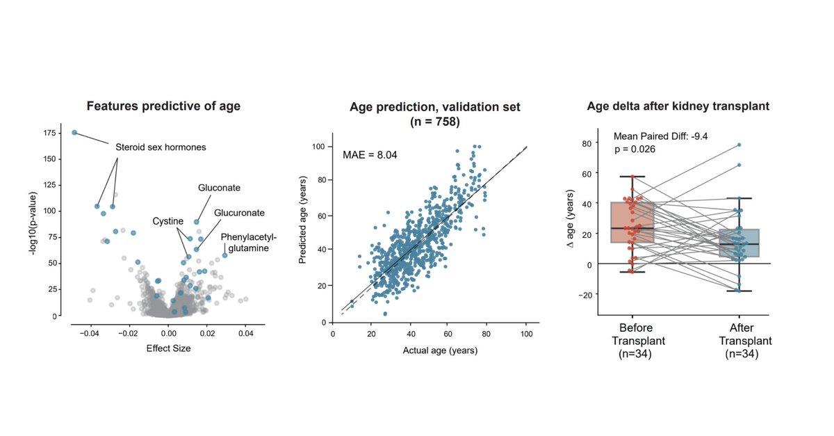 Using large-scale #Metabolomics (1,600 samples), our #ML aging clock shows:
• Accelerated aging in chronic disease
• Severity-linked acceleration
• Reversal after therapy (e.g., transplant)
Case study: lnkd.in/grKqazn