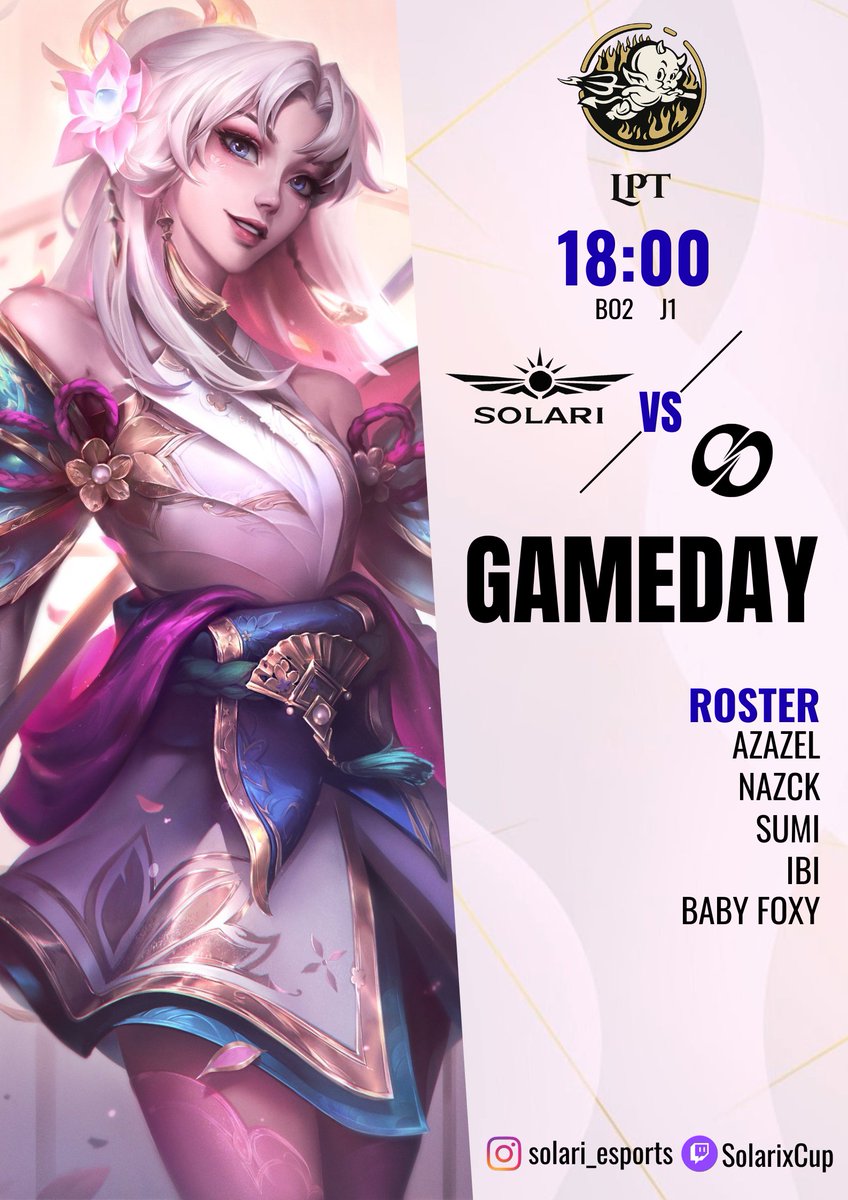 ⚠️¡¡¡HOY JUGAMOS!!!⚠️

Nuestro debut en la <a href="/LigaLPT/">LPT Liga Parón de Temporada</a> y vamos a demostrar que queremos ganar la competición 💪

⚔️ Solari eSports 🆚 <a href="/TeamZero_esp/">ZERO</a> 
🕒 18:00 / Bo2 Fearless / Jornada 1