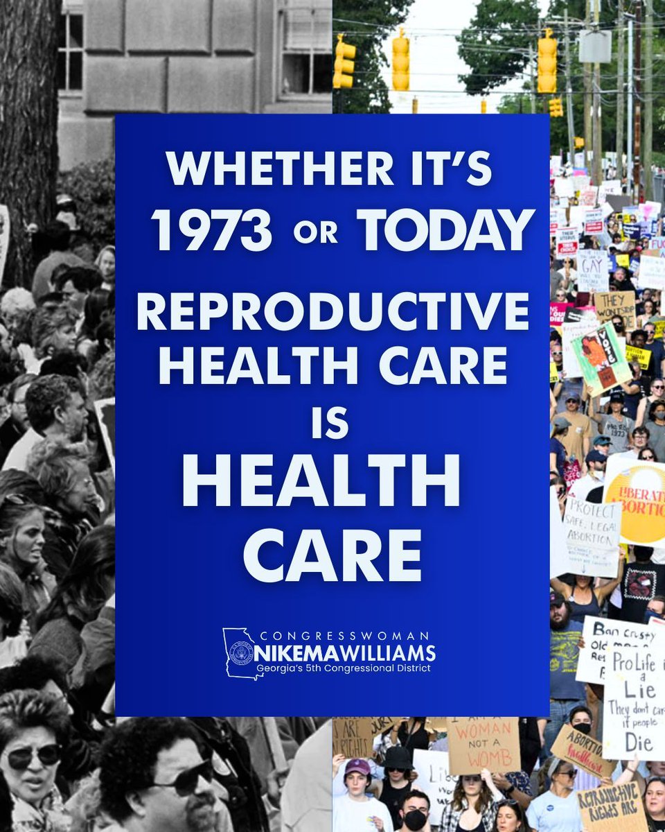 's tweet image. As we observe this 53rd #RoevWade anniversary, the fourth without Roe, the importance of nationwide protection for the right to abortion is very clear. Today and every day, I stand with the @reprocaucus &amp;amp; @demwomencaucus to restore, expand, and safeguard reproductive freedom in
