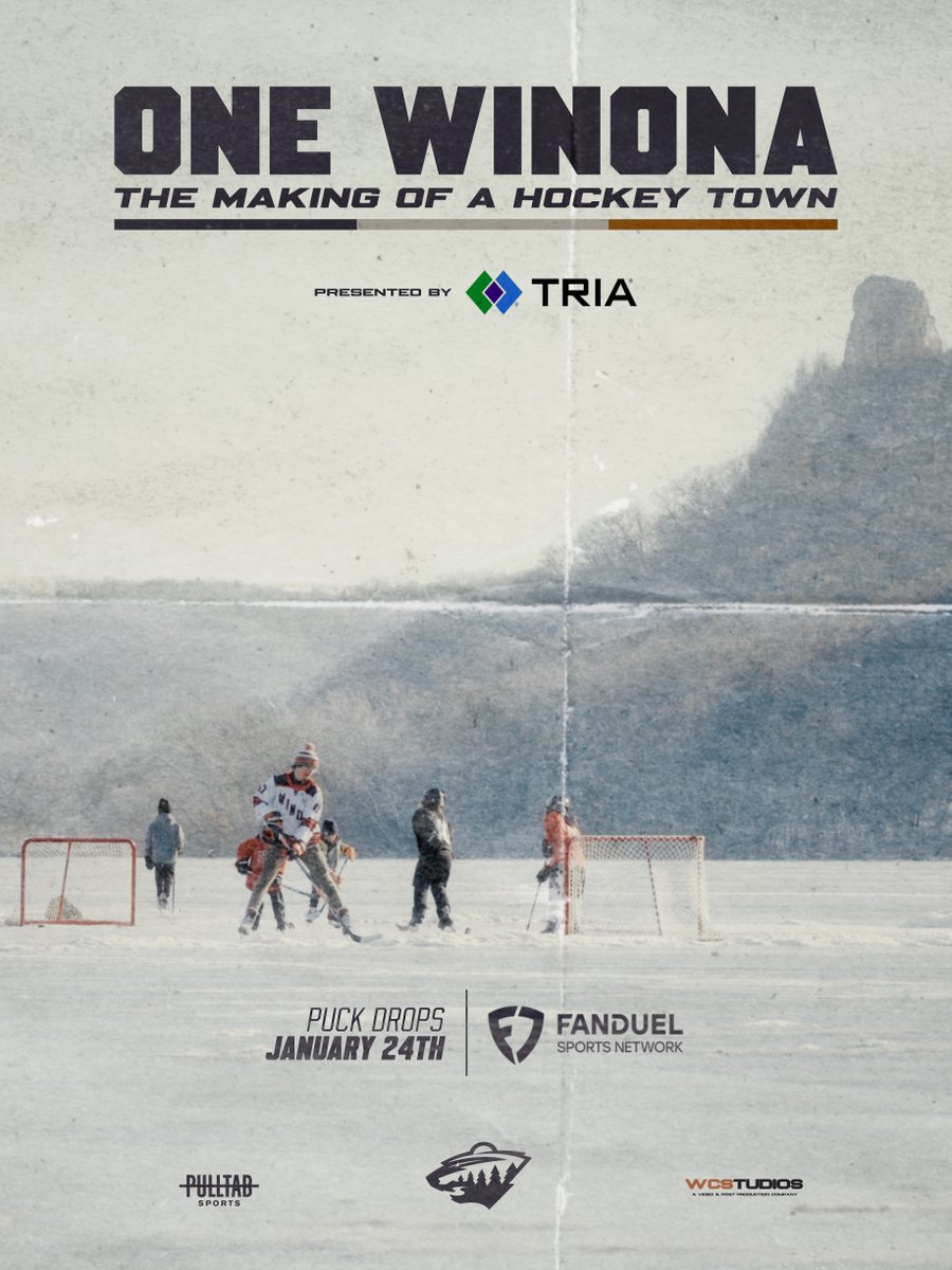 mnwild's tweet photo. One Winona: The Making of a Hockey Town is a one-time special, produced by the Minnesota Wild in association with @TRIAOrthopedics, that will premiere on FanDuel Sports Network following the Minnesota Wild game this Saturday, January 24th. 

Full details » https://t.co/KUYSBhMtsE https://t.co/UD4QaC2372