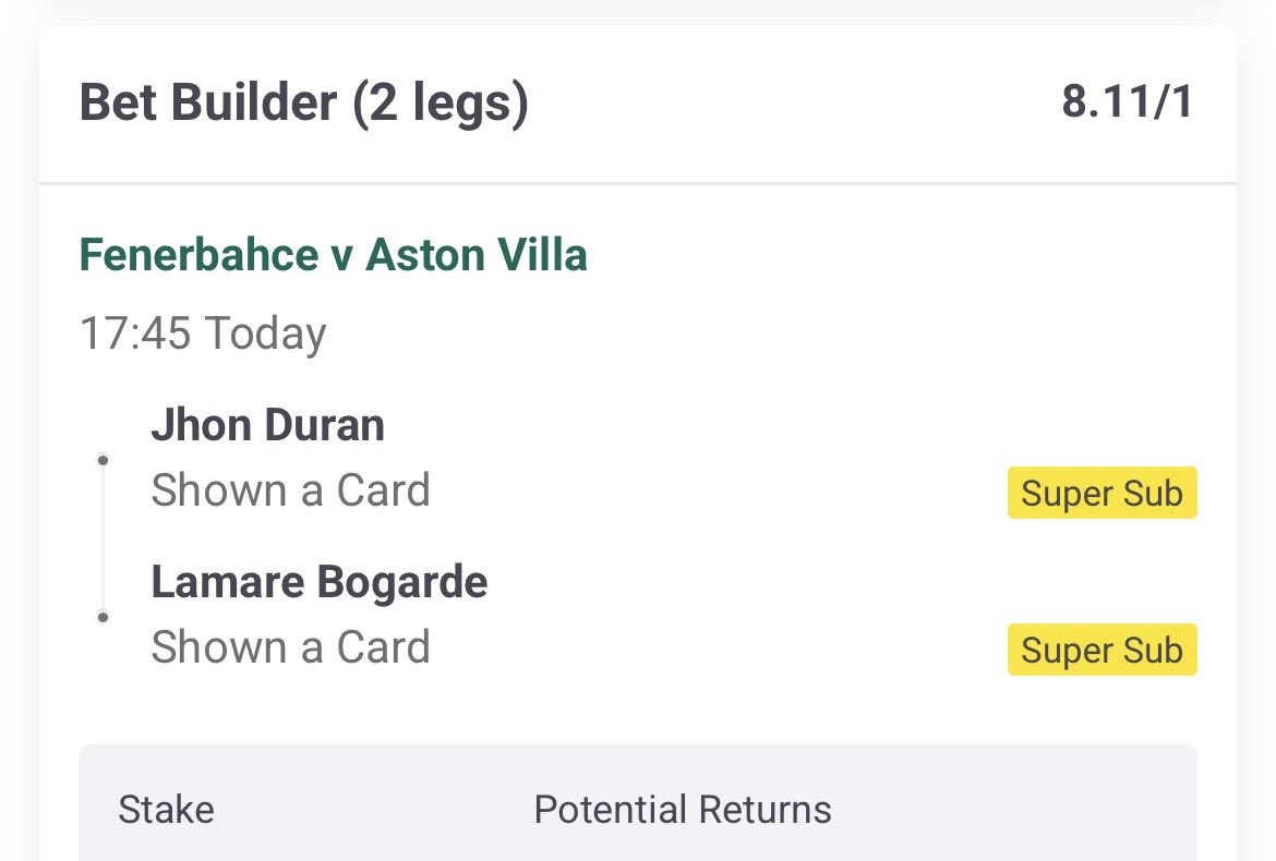 Yellowcardtips's tweet image. 🟨⚽ EUROPA LEAGUE PLAYS ⚽🟨
Feyenoord vs Aston Villa

➡️ 3/1 Card Single
➡️ 8/1 Card Double
➡️ 40/1 Long-shot Bet Builder 🎯

Stake responsibly 💸

#EuropaLeague #UEL
#AstonVilla #AVFC #Feyenoord
#CardBets #FootballBets #BetBuilder
#BettingTwitter #GamblingTwitter
#UKBetting
