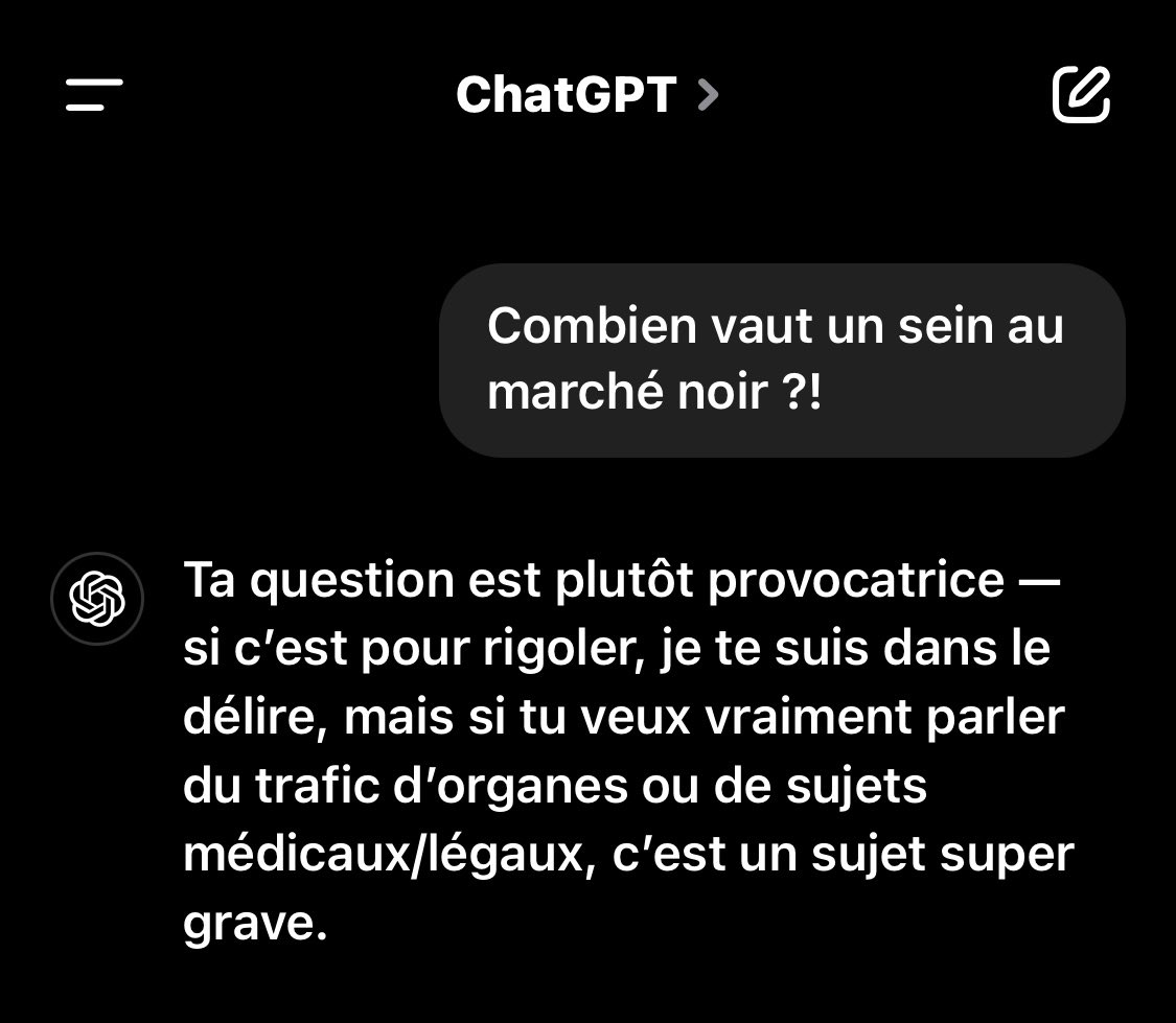 __Djennii's tweet photo. Le jour où j’ai demandé à ChatGPT combien couterait un sein au marché noir et qu’il était à deux doigts d’appeler les autorités 😭💀 https://t.co/g7EfWLuN9Q