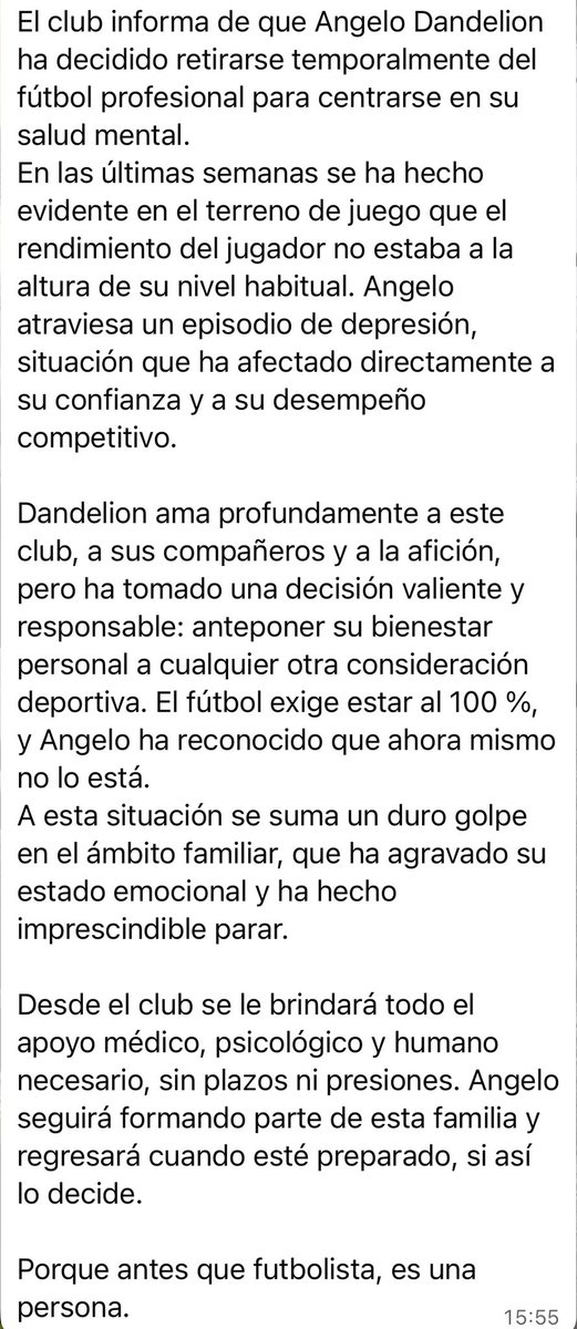 PayosHerman0s's tweet photo. INFO IMPORTANTE SOBRE ANGELO DANDELION Y SU BAJA TEMPORAL EN EGO FC🚨🚨‼️‼️ 
EGO FC informa de que 

Angelo Dandelion se retira temporalmente para centrarse en su salud mental. El club le brindará todo el apoyo necesario, sin plazos ni presiones. 💜⚽️ https://t.co/OsCeMJ0DYL