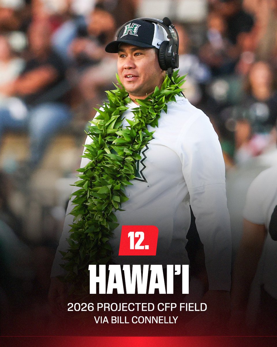 espn's tweet image. Aloha 🌴

Hawai'i comes in at No. 12 in @ESPN_BillC's projected 2026 CFP field!